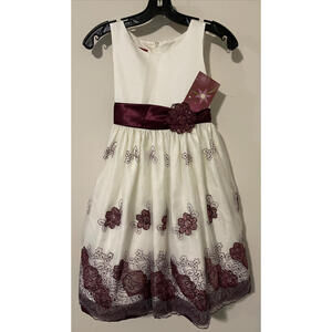 Princess Faith Girls Size 12 White Burgundy Floral Layered Dress NWT! M1045